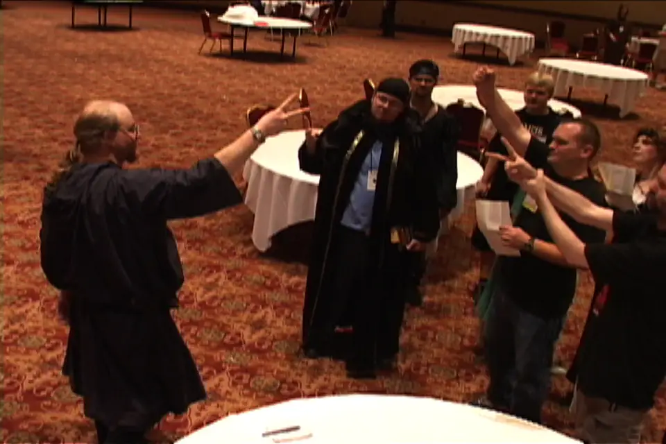 Vampire live-action role-players in a hotel ballroom